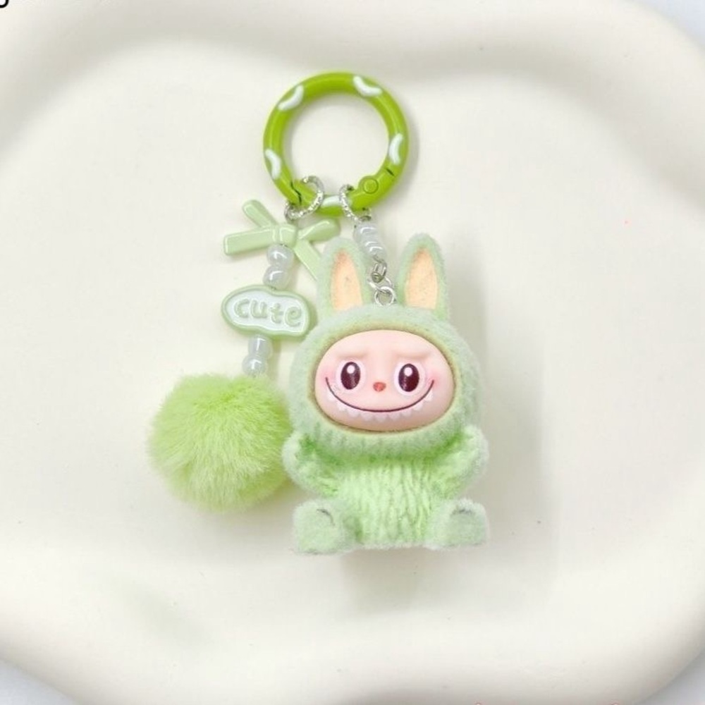 10PCs Fuzzy Labubu Keychains with Pom-pom. Cute Monster Bunny Charm-Not Pop Mart - Picture 6 of 16